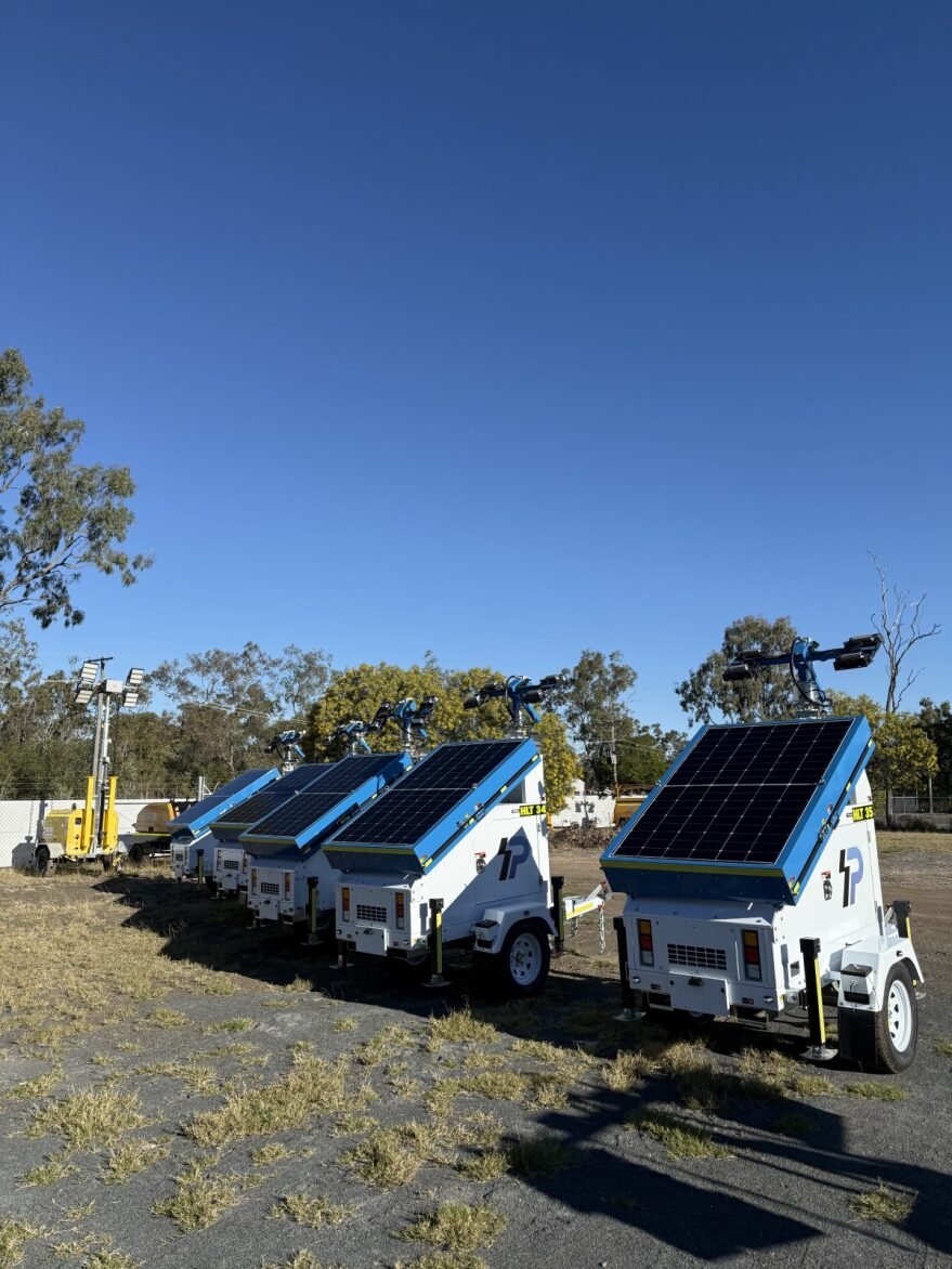 Solar lighting tower hire zero emissions construction site Queensland